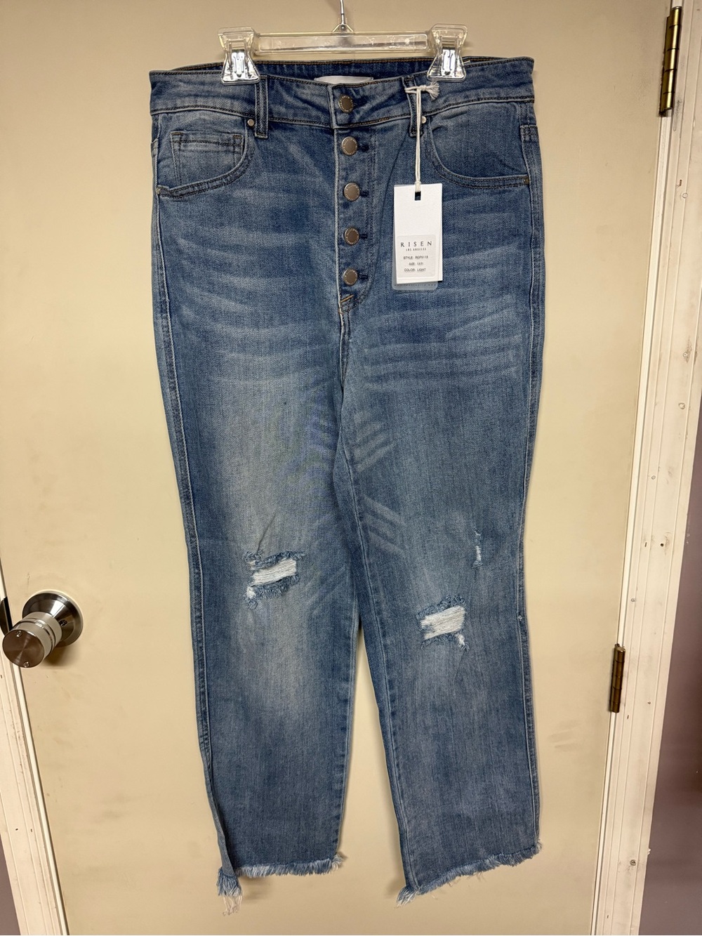 High-Rise Button-Fly Distressed Junior’s Straight Leg Jeans